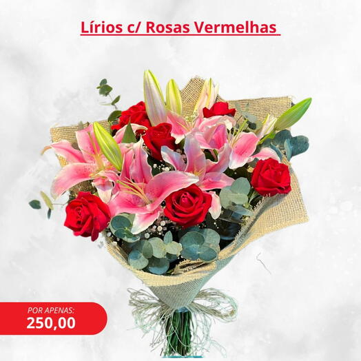 Buquê de Lirios com Rosas Vermelhas