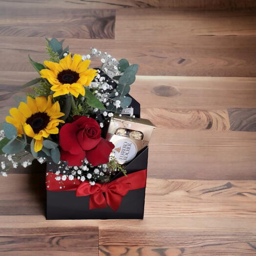 Envelope com flores e Ferrero Rocher