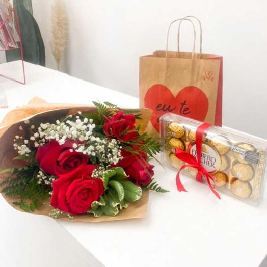 Combo Amor com Flores e Chocolates