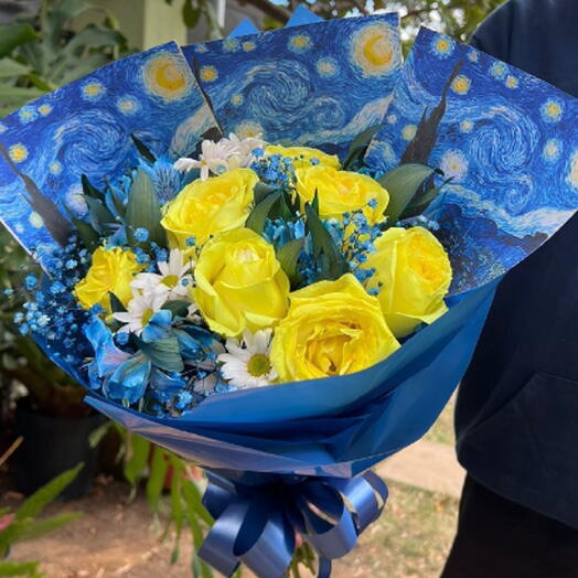 Buquê Van Gogh Com 7 Rosas