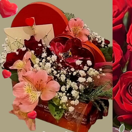 Box coração com flores de Alstromelias e rosas