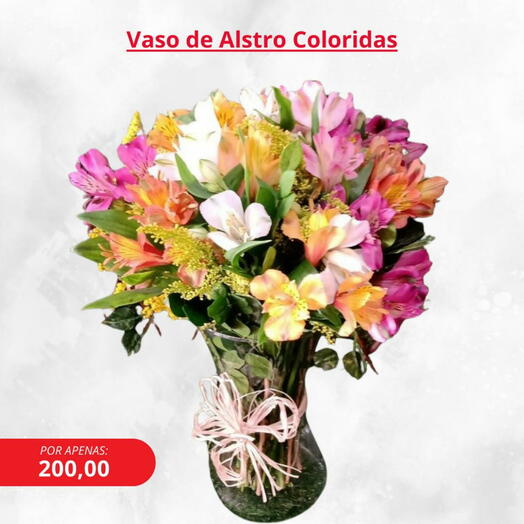 Vaso com alstroemerias coloridas