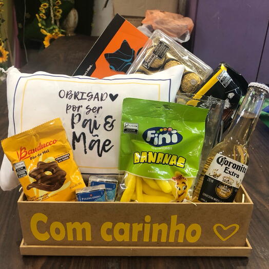 Cesta com carinho pai e mãe