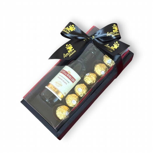 Presente com Mini Vinho e Bombons Ferrero Rocher