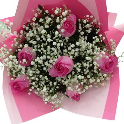 Buquê com 6 Rosas Pink
