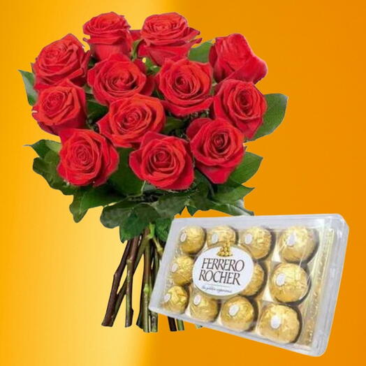 Buquê de Rosas 12 com Ferrero Rocher