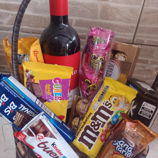 Cesta Emoção com Chocolate e Vinho