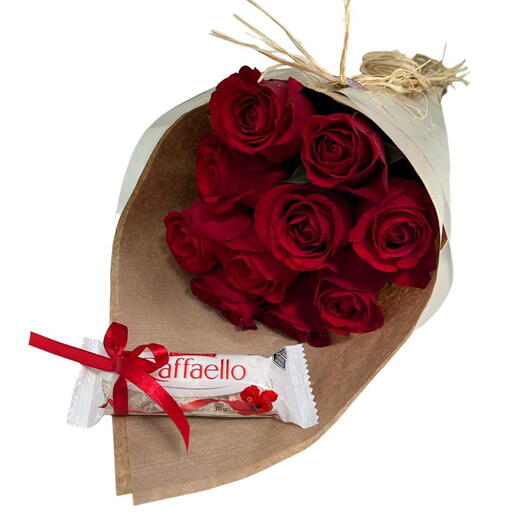 Buquê 10 Rosas com Chocolate