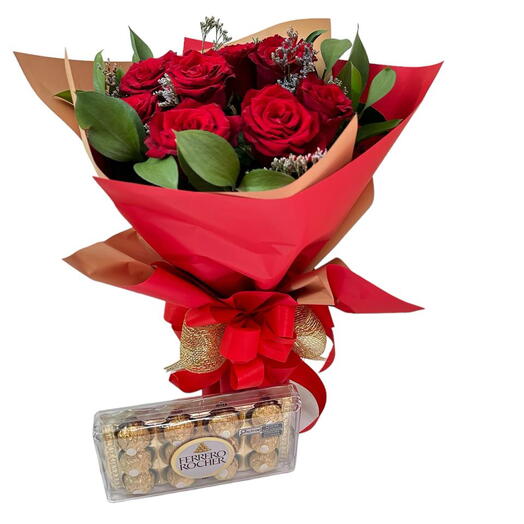 Buquê 12 rosas Vermelhas e Ferrero