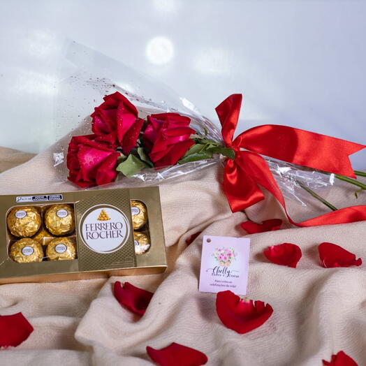 Ramalhete Trio de Rosas com Ferrero