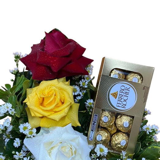 Trio de rosas e ferrero rocher