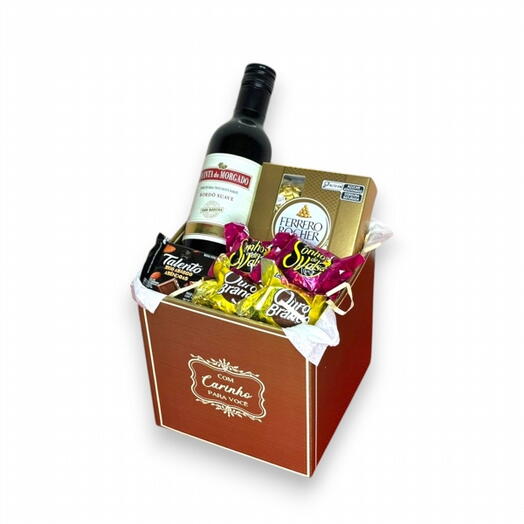 Cesta Mini Vinho Suave + Chocolates Finos