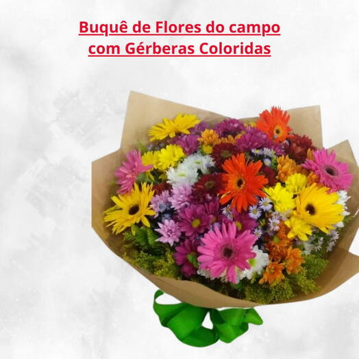 Buquê mix flores campestres com gerberas