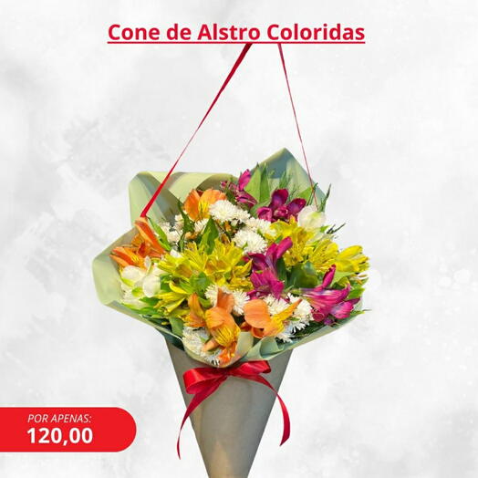 Cone com alstroemerias coloridas