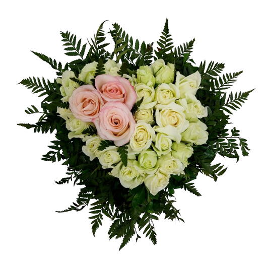 Arranjo de Coração de Rosas Brancas e Rosas Rosas