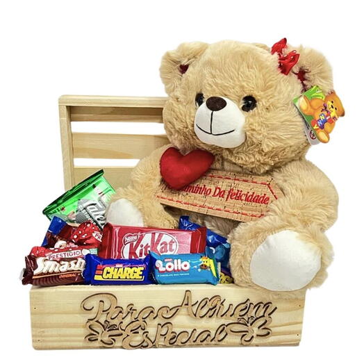 Bau com Urso de Pelucia e Chocolates