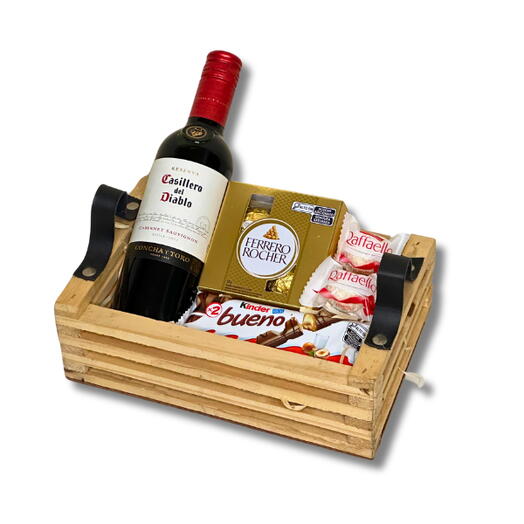 Cesta Mini Vinho Seco e Chocolates Finos (Codigo:1376)