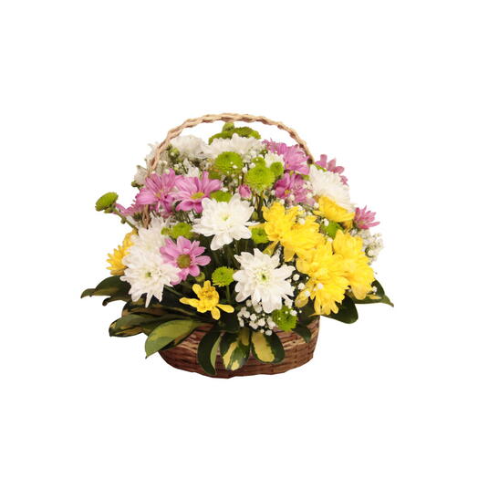 cesta campestre com flores variadas