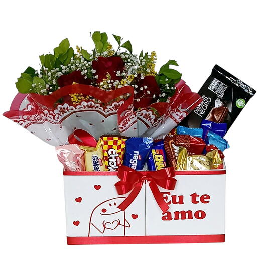 Box Duplo Com Rosas e Chocolates