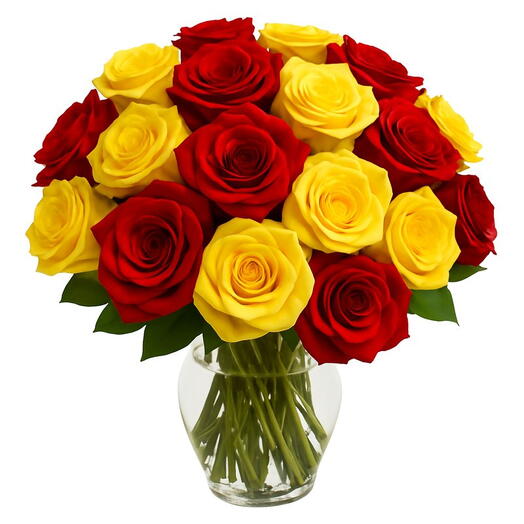 Buquê de Rosas Vermelhas e Amarelas no Vaso