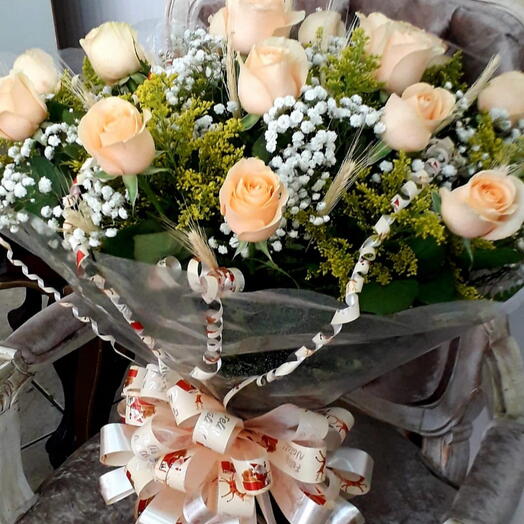 Buquê com 12 Rosas Champanhe