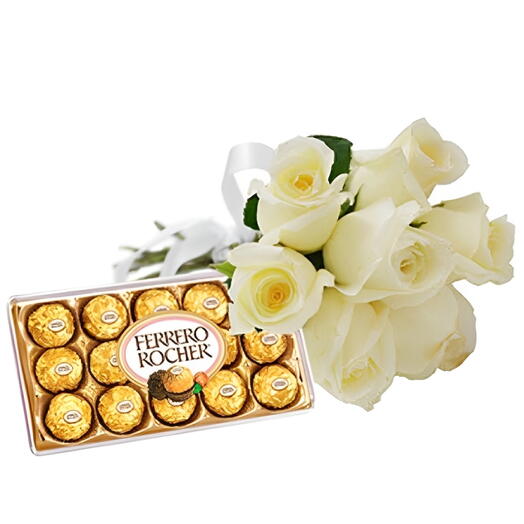 Buquê Rosas Brancas com Ferrero