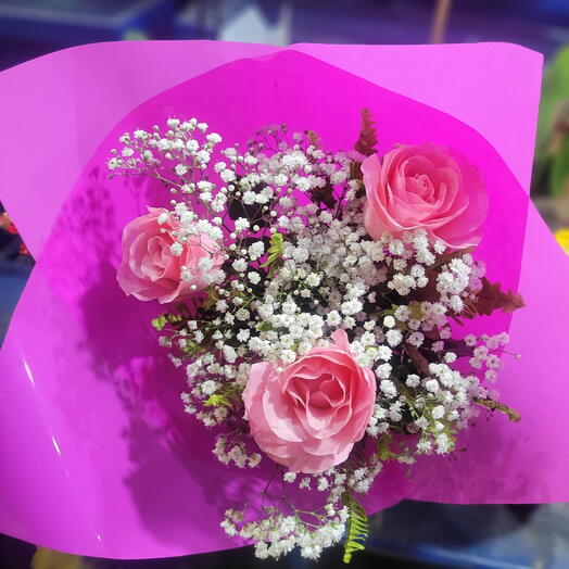 Boque de 3 rosas cor rosa