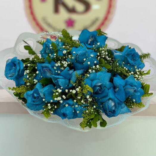 Buquê de 12 Rosas Azuis