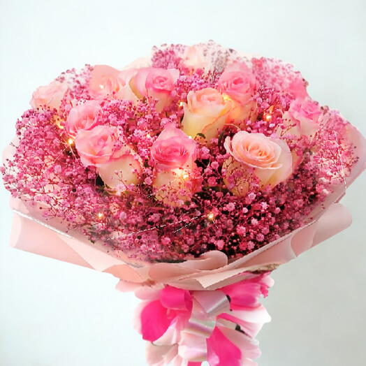 BUQUE ROSAS E LUZES - 6 ROSAS COR DE ROSA