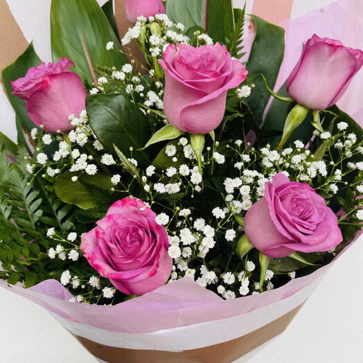 Buquê 6 Rosas Cor de Rosa